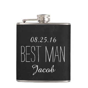 Black and White Chalkboard Best Man Hip Flask