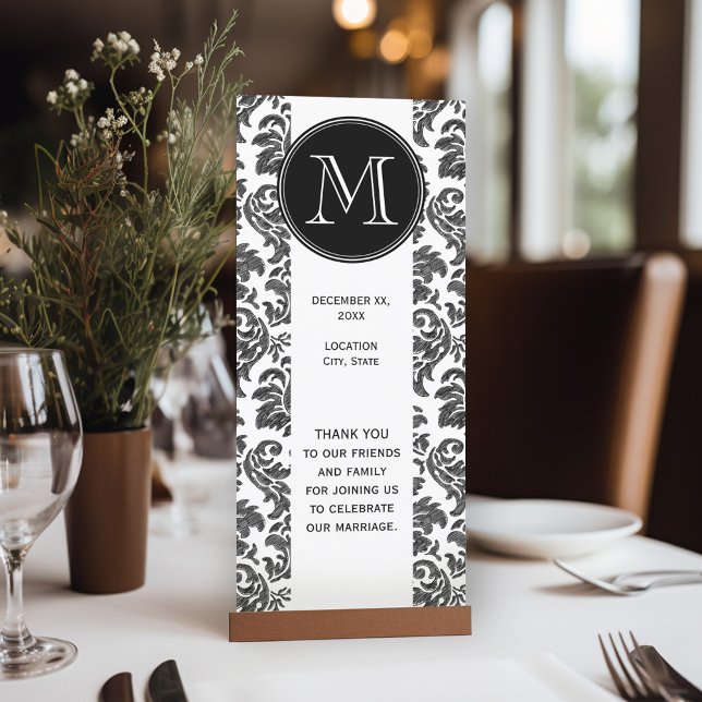 Black and White Chalkboard Damask Pattern Program (Wedding Program Table Card)