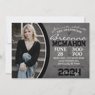 Black and White Chalkboard Graduation Invitation