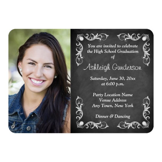 Black and White Chalkboard Photo Graduation Invite