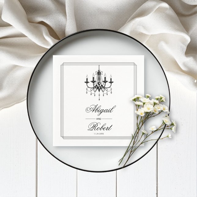 Black and white chandelier Old Money wedding Napkin (Creator Uploaded)
