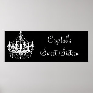 Black and White Chandelier Sweet 16 Banner Poster