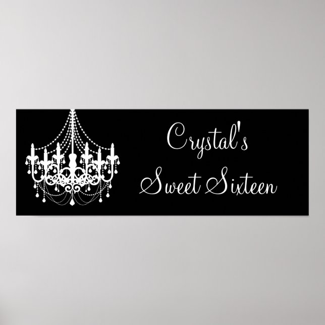 Black and White Chandelier Sweet 16 Banner Poster (Front)