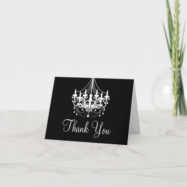 Black and White Chandelier Thank You Note (Front)
