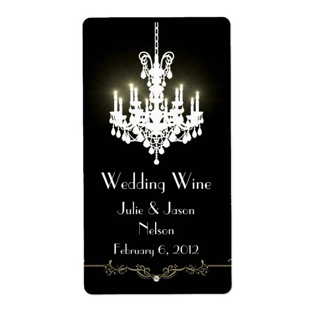 Black and White Chandelier Wedding Wine Labels (Front)