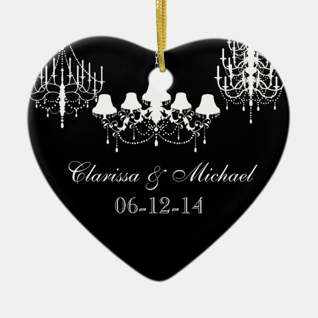 Black and White Chandeliers Customised Keepsake Ceramic Ornament (Front)