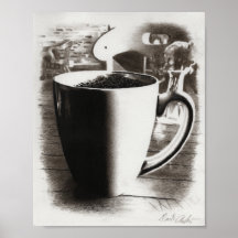 Black and White Charcoal Coffee Mug Drawing