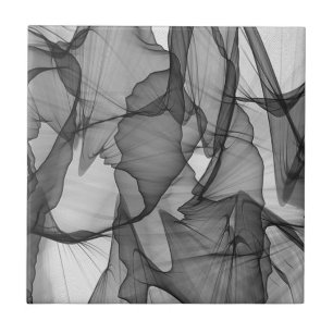 Black and White Charcoal Grey Smoke Abstract Ceramic Tile