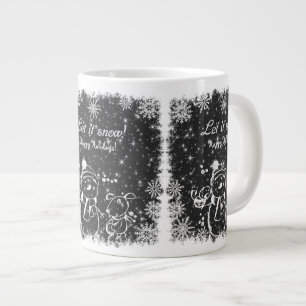 Black And White Charcoal Snowman-Let It Snow Large Coffee Mug