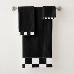 Black And White Check Bath Towel Set
