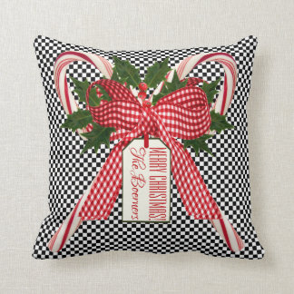 Black and White Check Candy Cane Christmas Bouquet Cushion