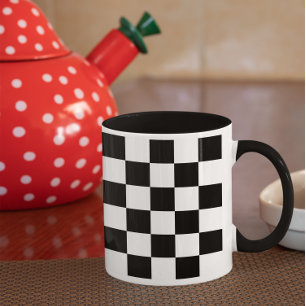 Black and White Check Pattern Two-Tone Coffee Mug