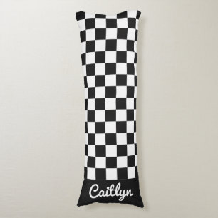 Black And White Check Retro Modern Customisable Body Cushion