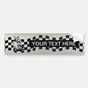 Black and white check scooter riders silver bumper sticker