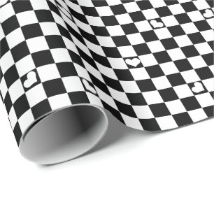 Black And White Check With Heart Detail Wrapping Paper