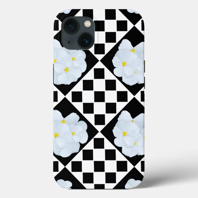 Black and White Checked Pansy Pattern Case-Mate iPhone Case (Back)