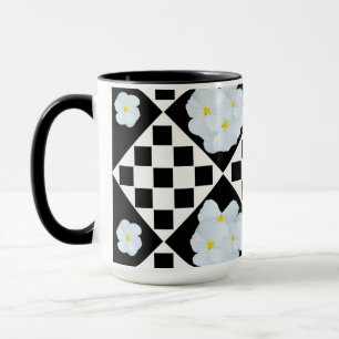 Black and White Checked Pansy Pattern Mug