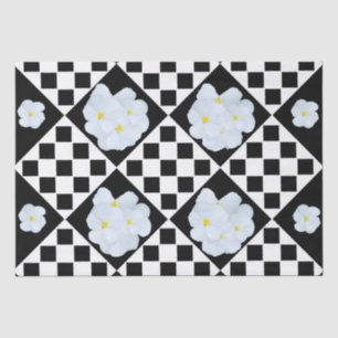 Black and White Checked Pansy Pattern Tissue Paper