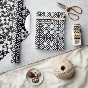 Black and White Checked Pansy Pattern Wrapping Paper
