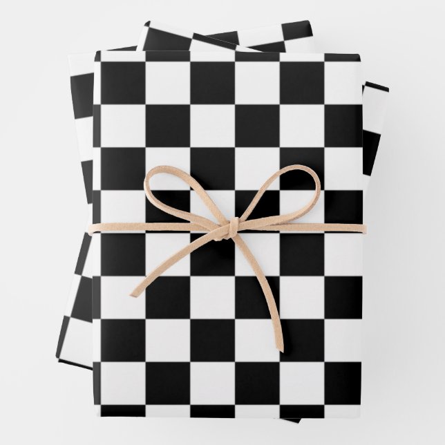 Black and White Checked Pattern Wrapping Paper Sheet (In situ)