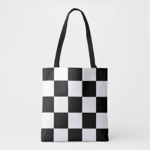 BLACK AND WHITE CHECKER PATTERN TOTE BAG