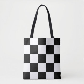 BLACK AND WHITE CHECKER PATTERN TOTE BAG