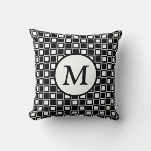 Black and White Checkerboard Monogram Cushion