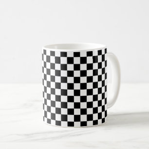 Black and white checkerboard pattern coffee mug