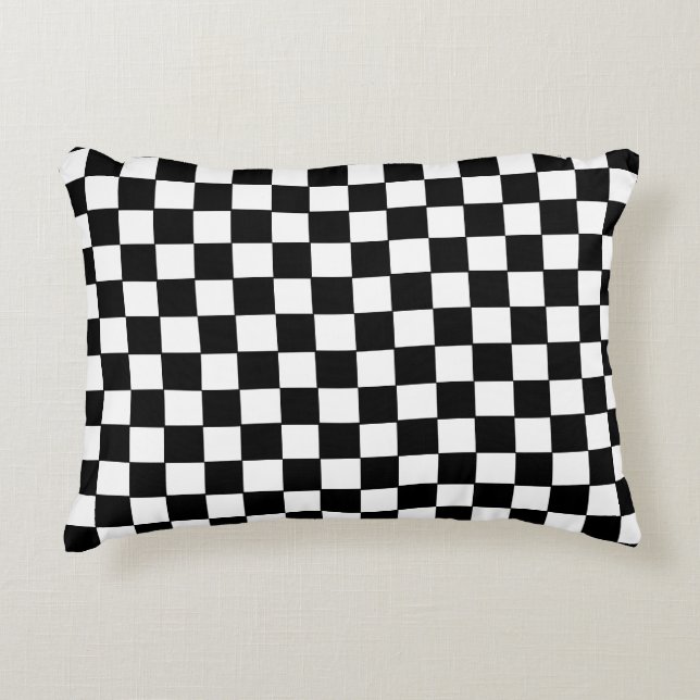 Black and White Checkerboard Pattern Decorative Cushion (Front)