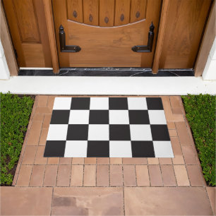 Black and White Checkerboard Pattern Doormat