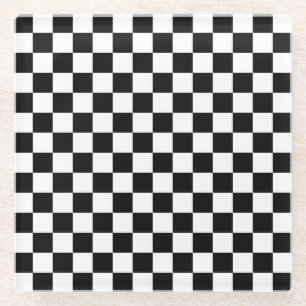 Black and white checkerboard pattern glass coaster