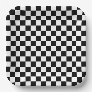 Black and white checkerboard pattern paper plate