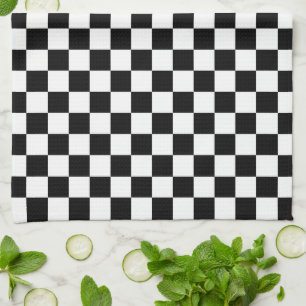 Black and white checkerboard pattern tea towel