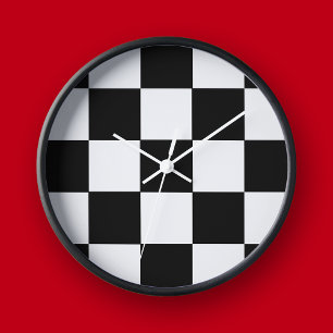 Black and White Checkerboard Retro Wall Clock