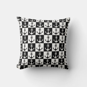 Black and White Checkered Anchor Cushion