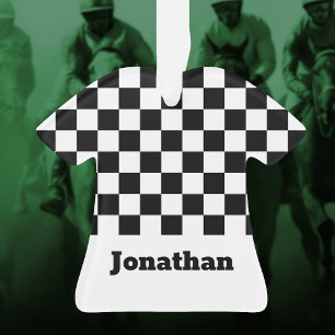 Black and White Checkered Boys Name  Ornament