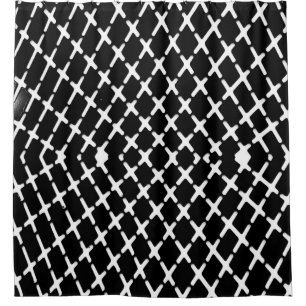 Black and white checkered illustration shower curtain