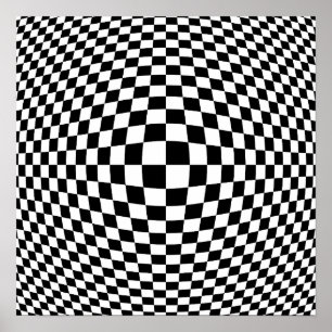 Black and White Checkered Op Art Poster