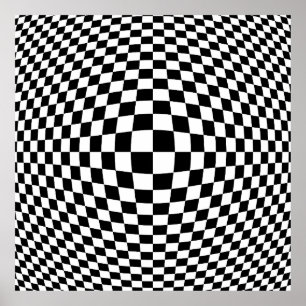 Black and White Checkered Op Art  Poster