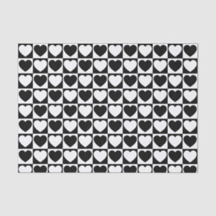 Black and White Checkered Pattern With Hearts Tissue Paper