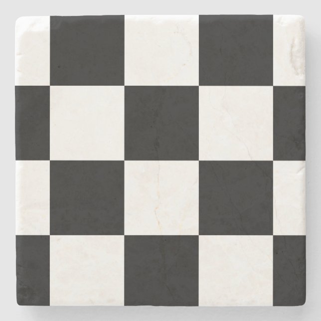 Black and White Checkered Stone Coaster (Front)
