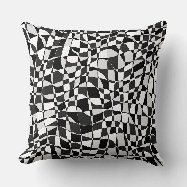 Black and White Checkered Warp Pattern Cushion (Front)