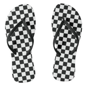 Black and White Checkers at the Beach Thongs