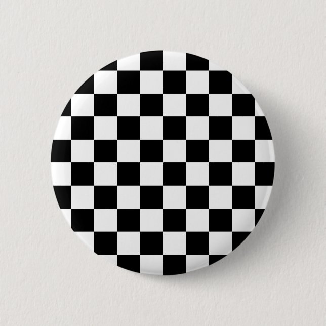 Black and white checkers board 6 cm round badge (Front)