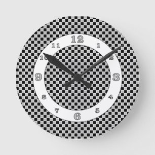 Black and White Checks Round Clock