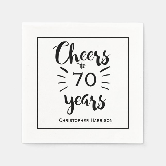 Black and White Cheers to 70 Years Napkin (Front)