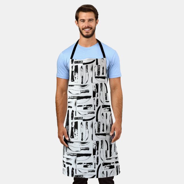Black And White Chef Or Butchers Knives Patterned Apron (Worn)