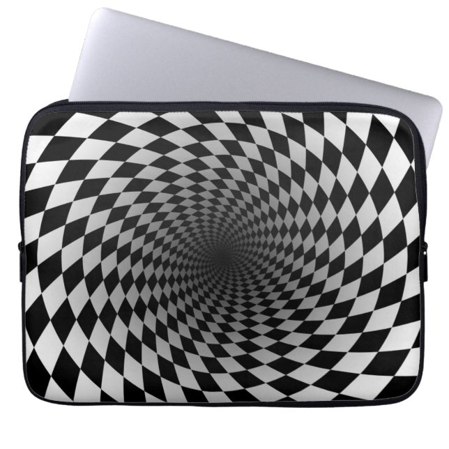 Black and White Chekered Vortex | Optical Illusion Laptop Sleeve (Front)