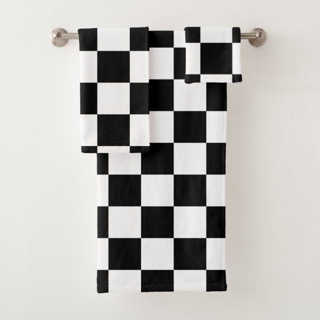 Black and White Chequerboard Bath Towel Set (Insitu)