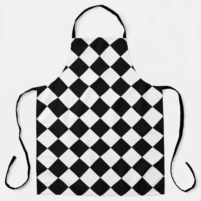 Black And White Chequerboard Chequered Flag Design Apron (Front)